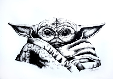 Disegno intitolato "Baby Yoda" da Petya Shopova, Opera d'arte originale, Inchiostro