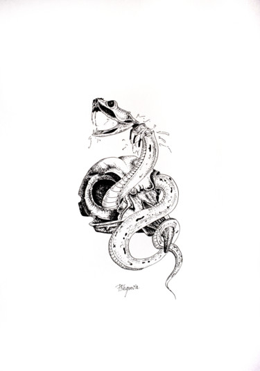 Dibujo titulada "Serpent" por Petya Shopova, Obra de arte original, Tinta