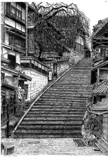 Disegno intitolato "Higashiyama distric…" da Shorove, Opera d'arte originale, Biro