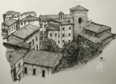 Drawing titled "Tuscany, Italy" by Shorove, Original Artwork, Ink