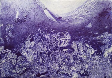 Drawing titled "Beneath the Surface" by Shorove, Original Artwork, Ballpoint pen