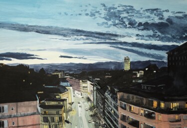 Peinture intitulée "La cité" par Shoujie Sun, Œuvre d'art originale, Aquarelle