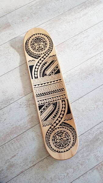 Drawing titled "Planche de skate Po…" by Shred, Original Artwork, Marker Mounted on Wood Panel