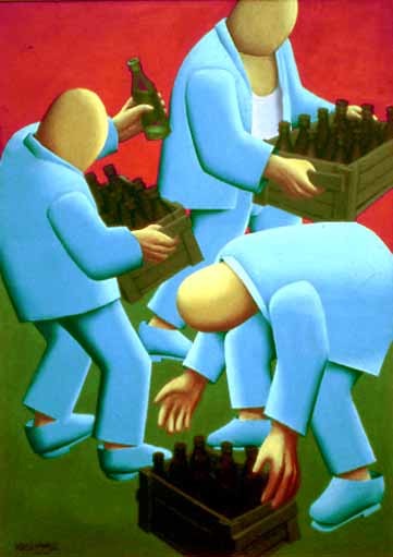 Painting titled "blue loaders" by Yury Shtapakov, Original Artwork