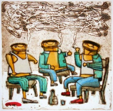 Printmaking titled "smokers" by Yury Shtapakov, Original Artwork