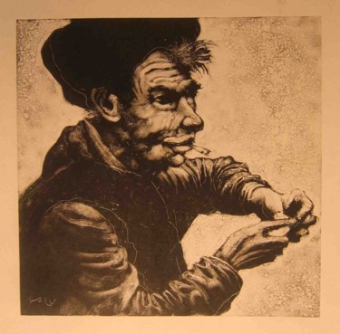 Printmaking titled "man with matchbox" by Yury Shtapakov, Original Artwork