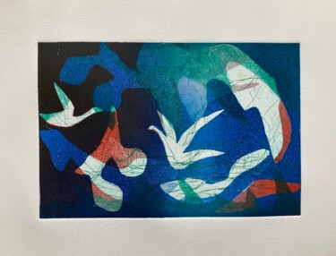 Druckgrafik mit dem Titel "Le Marais" von Shu-E, Original-Kunstwerk, Gravur Auf Glas montiert
