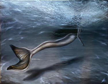 Painting titled "Mermaid" by Shu Savina, Original Artwork, Resin Mounted on Wood Stretcher frame