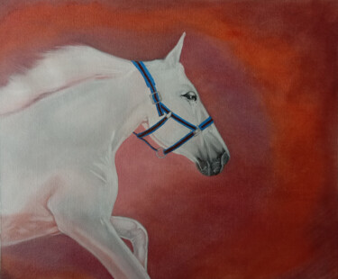 Ζωγραφική με τίτλο "White Running Horse…" από Shubham Nirala, Αυθεντικά έργα τέχνης, Λάδι