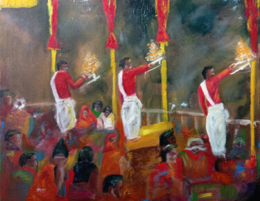 Schilderij getiteld "Triveni Ghat Rishik…" door Shubham Nirala, Origineel Kunstwerk, Olie