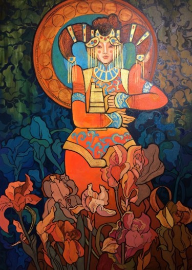 Картина под названием "Mongolian Wife" - Shuren, Подлинное произведение искусства, Масло