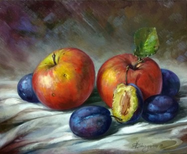 Painting titled "Apples and plums" by Vladislav Shurganov, Original Artwork, Oil