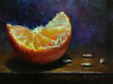 Картина под названием "Tangerine and seed" - Vladislav Shurganov, Подлинное произведение искусства, Масло Установлен на карт…