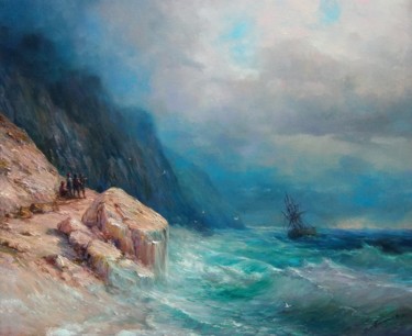 Ζωγραφική με τίτλο "Storm at sea" από Vladislav Shurganov, Αυθεντικά έργα τέχνης, Λάδι