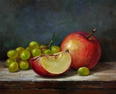 Pittura intitolato ""Apples and white g…" da Vladislav Shurganov, Opera d'arte originale, Olio