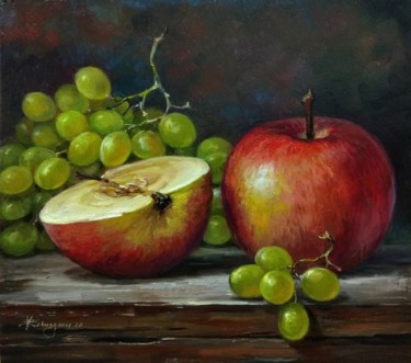 Painting titled ""Apples and white g…" by Vladislav Shurganov, Original Artwork, Oil