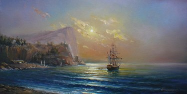 Painting titled "MOONLIT NIGHT ON TH…" by Vladislav Shurganov, Original Artwork, Oil