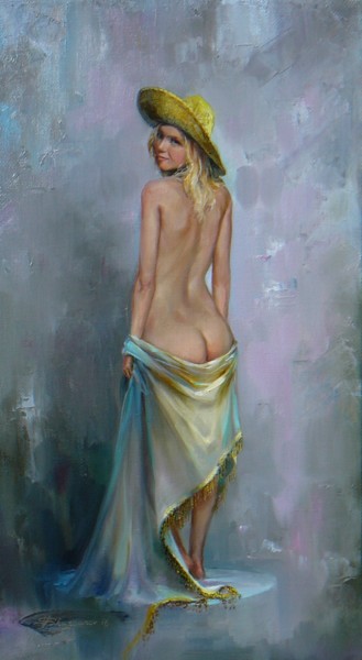 Painting titled ""The girl in the ha…" by Vladislav Shurganov, Original Artwork, Oil