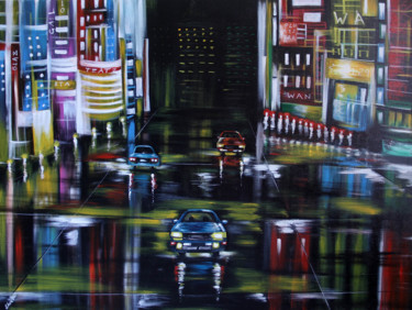 Painting titled "Urban Night1" by Shveta Saxena, Original Artwork, Acrylic