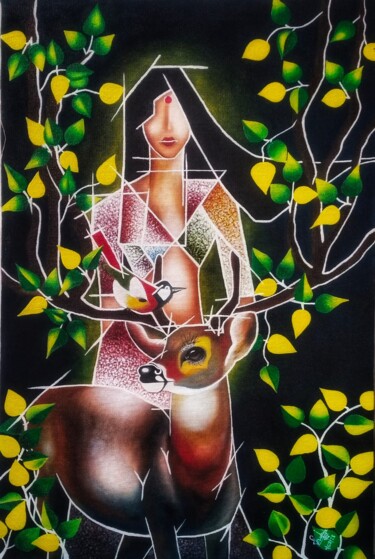 Schilderij getiteld "Mother Nature" door Shweta Singh, Origineel Kunstwerk, Olie