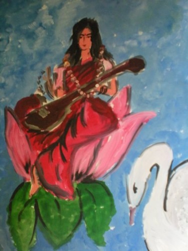 Painting titled "Saraswati" by Shweta Tiwary, Original Artwork, Oil