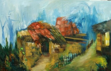 Painting titled "red hut" by Shyamala, Original Artwork, Oil