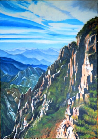 Painting titled "Morning at Huangshan" by Sy Chan, Original Artwork, Oil