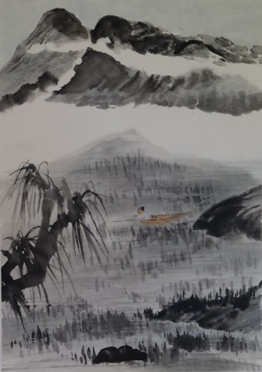 Disegno intitolato "fishing solo.jpg" da Sy Chan, Opera d'arte originale, Inchiostro
