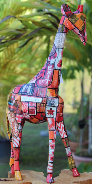 Escultura titulada "Girafe 9 toi et moi" por Siberil Rey, Obra de arte original, Madera