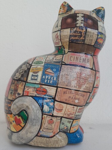 Sculpture titled "Chat boule" by Siberil Rey, Original Artwork, Ceramics