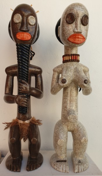 Γλυπτική με τίτλο "Couple Baoulė" από Siberil Rey, Αυθεντικά έργα τέχνης, Ξύλο