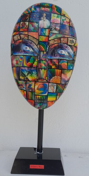 Sculpture intitulée "Masque flashy" par Siberil Rey, Œuvre d'art originale, Collages