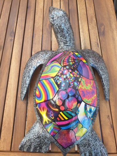 Sculpture titled "Wood Turtle" by Siberil Rey, Original Artwork, Collages
