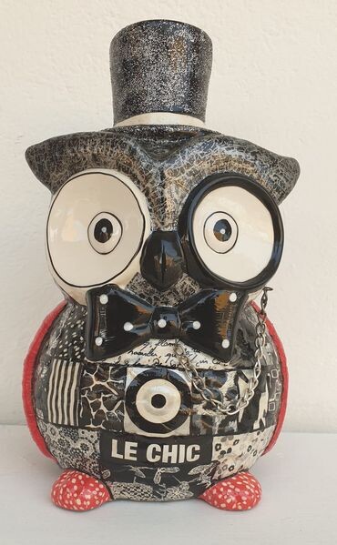 Sculpture titled "Arsène le hibou" by Siberil Rey, Original Artwork, Ceramics