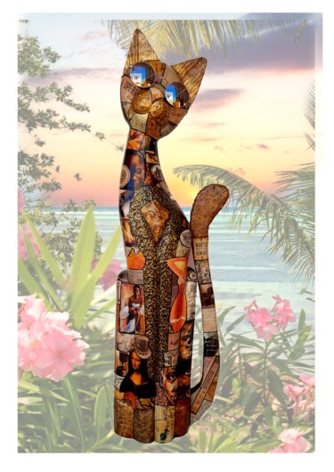 Скульптура под названием "Mr le chat" - Siberil Rey, Подлинное произведение искусства, Дерево