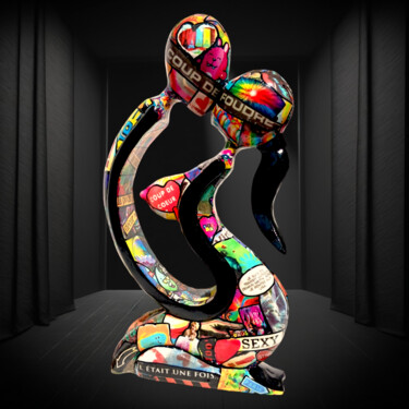 Sculpture intitulée "le petit baiser" par Siberil Rey, Œuvre d'art originale, Bois