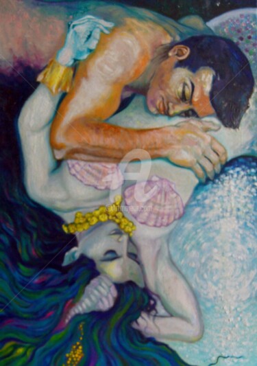 Painting titled "Amor azul" by Sibila Doré, Original Artwork, Oil