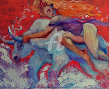 Painting titled "Zeus y Europa" by Sibila Doré, Original Artwork, Oil