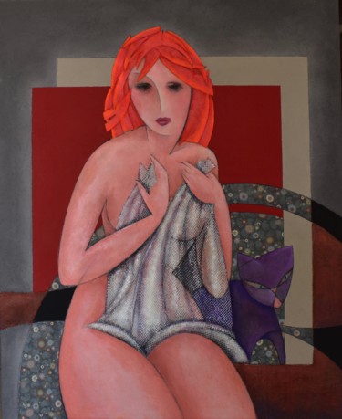 Collages titled "Modigliani revisited" by Sibilla Bjarnason, Original Artwork, Collages Mounted on Wood Stretcher frame