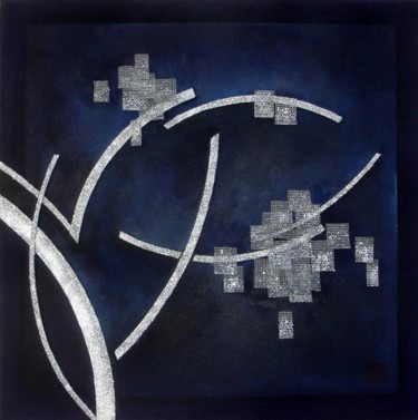 Collages titled "Winter night" by Sibilla Bjarnason, Original Artwork, Collages Mounted on Wood Stretcher frame