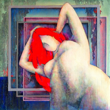 Schilderij getiteld "Redhead" door Sibilla Bjarnason, Origineel Kunstwerk, Acryl Gemonteerd op Frame voor houten brancard