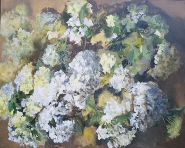 Peinture intitulée "hortensias blancs" par Sibylle Du Peloux, Œuvre d'art originale, Acrylique