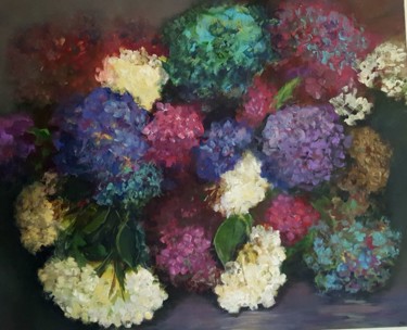 Peinture intitulée "Hortensias multicol…" par Sibylle Du Peloux, Œuvre d'art originale, Acrylique