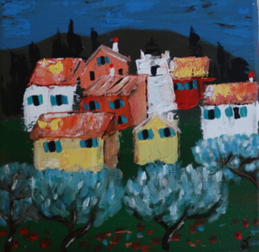 Painting titled "Village provençal 2" by Sibylle Jauffret, Original Artwork, Acrylic