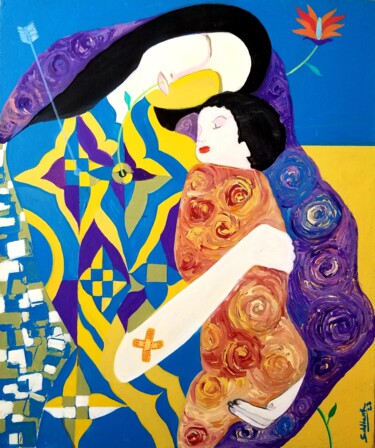 Malerei mit dem Titel "Mother/Child during…" von Sid Katragadda, Original-Kunstwerk, Acryl Auf Holzplatte montiert