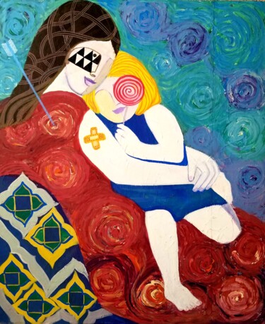 "Mother/Child during…" başlıklı Tablo Sid Katragadda tarafından, Orijinal sanat, Akrilik Ahşap panel üzerine monte edilmiş
