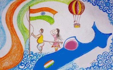 Tekening getiteld "Freedom" door Siddhartha Sadhukhan, Origineel Kunstwerk, Pastel