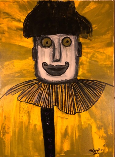Peinture intitulée "Le clown jaune" par Sidelma Castro, Œuvre d'art originale, Acrylique