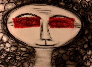 Dessin intitulée "Les yeux cachés" par Sidelma Castro, Œuvre d'art originale, Craie