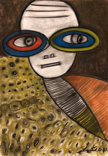 Dessin intitulée "Le veilleur" par Sidelma Castro, Œuvre d'art originale, Craie